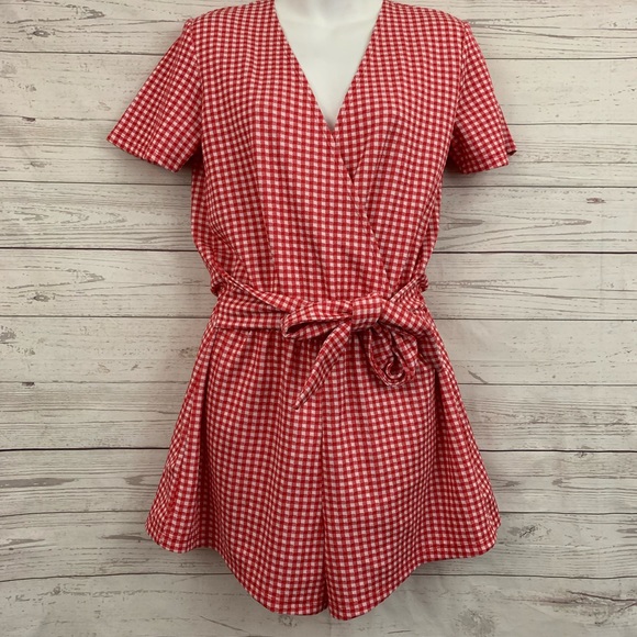 Zara Pants - Zara gingham checkered tie waist romper red picnic